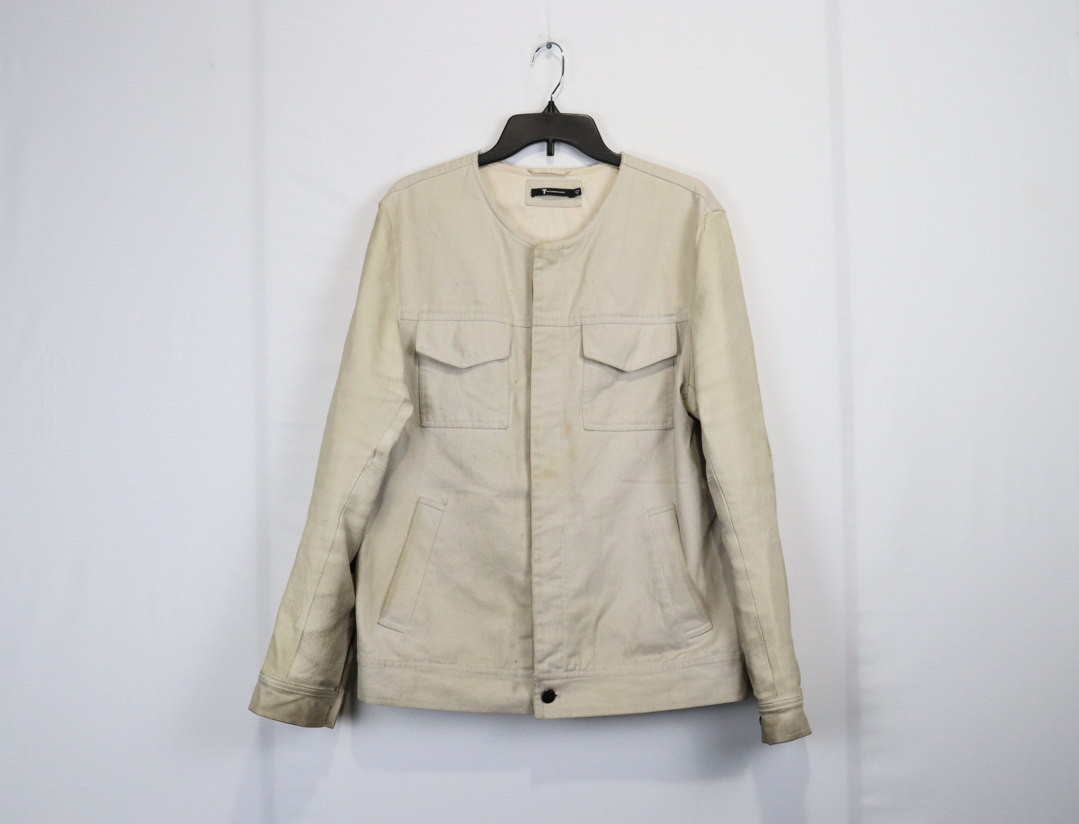 image of T By Alexander Wang O1Rshd Leather Combo Sleeve Jacket In White (Dirty), Men's (Size Medium)