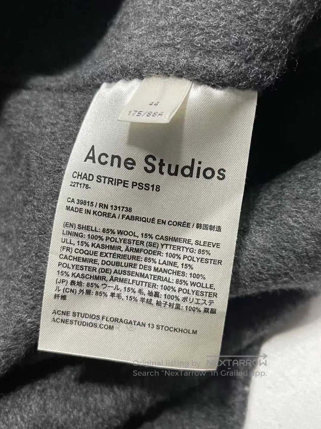 Acne Studios gray striped wool coat by Acne Studios. Size US L / EU 52-54 / 3 - 6 Thumbnail