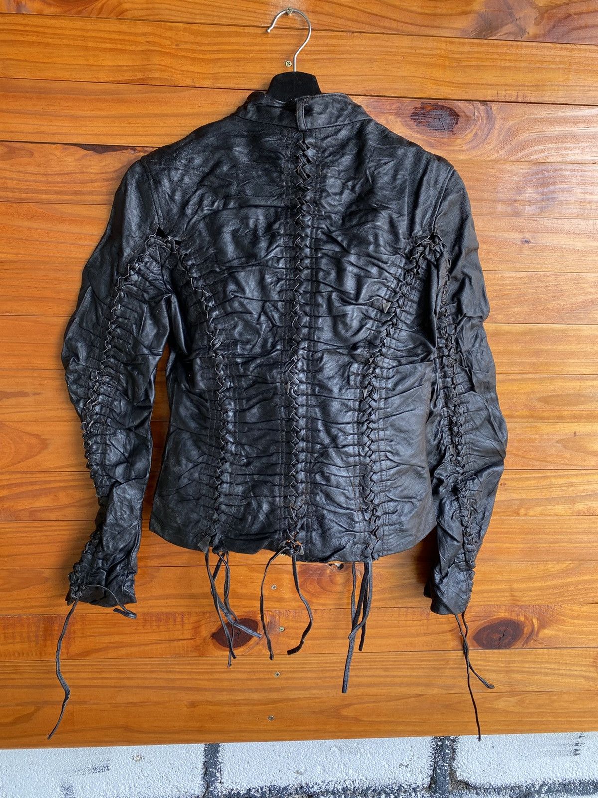 Genuine Leather Tilt Jeans Black Leather Lace-Up Corset Jacket Gothic Style Size S / US 4 / IT 40 - 10 Thumbnail