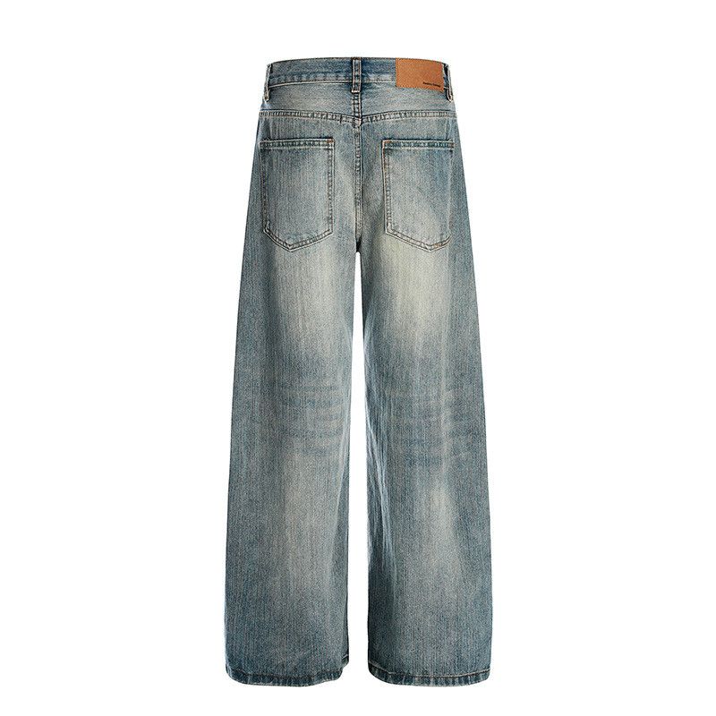Jean Men's ripped straight blue vintage washed distressed jeans Size US 34 / EU 50 - 2 Thumbnail