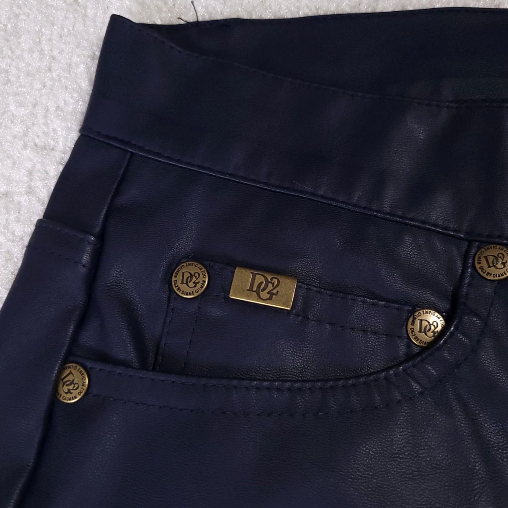 Vintage DG2 By Diane Gillman Pants Faux Leather Polyurethane Stretch Women's 2P Blue Pants Skinny Regular 2P Blue Womens Size 26" / US 2 / IT 38 - 3 Thumbnail