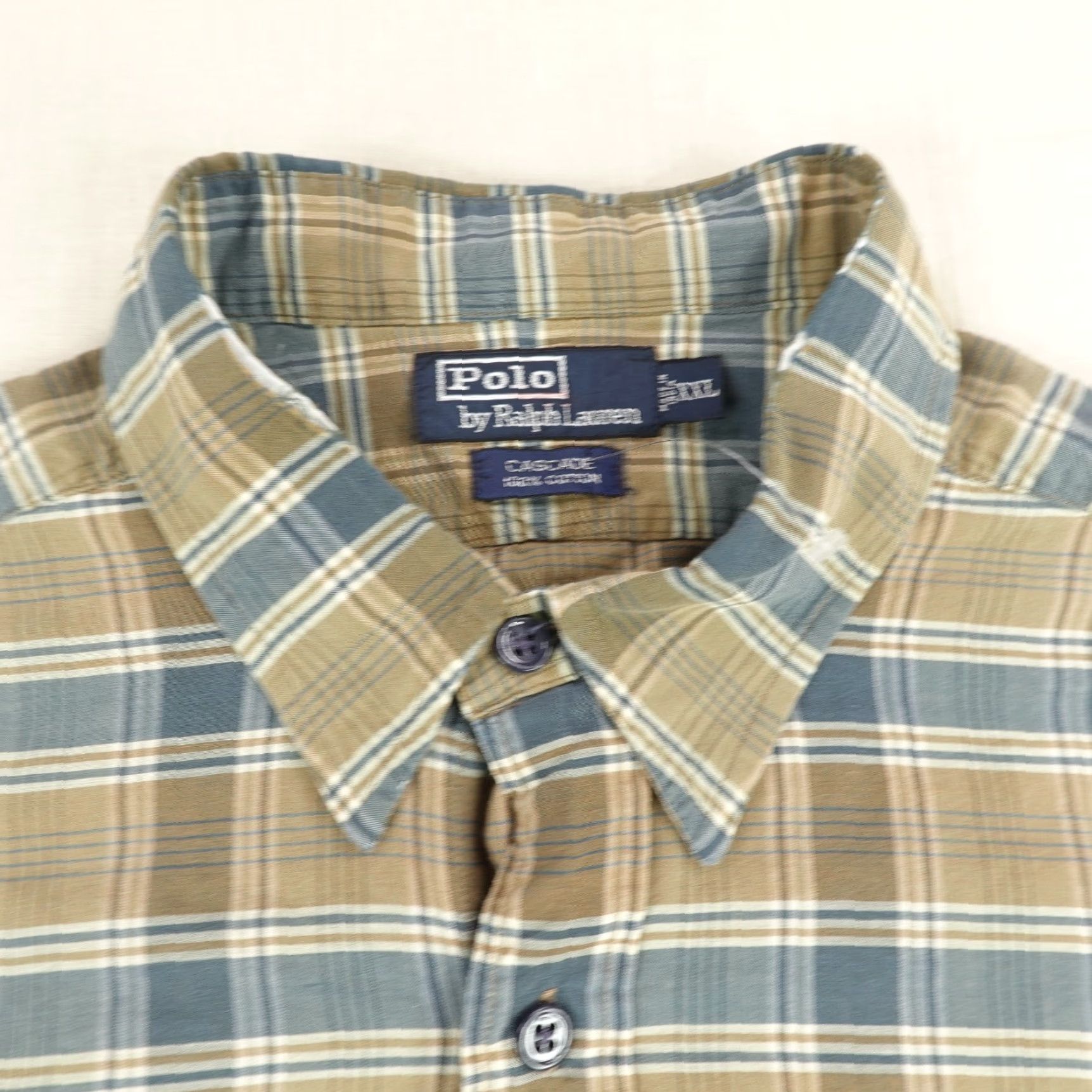 Polo Ralph Lauren VINTAGE Polo Ralph Lauren Shirt Mens 2XL Plaid Button-Up Casual Cotton Brown Blue 90s Polo Pony Mens Size US XXL / EU 58 / 5 - 2 Thumbnail