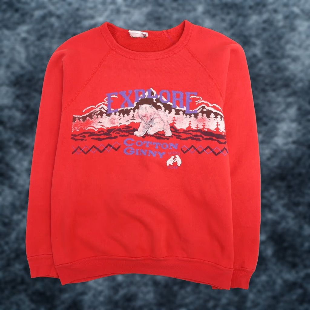 VINTAGE Polar Bear Crewneck Sweatshirt Red Size XL Men's Cotton Blend
