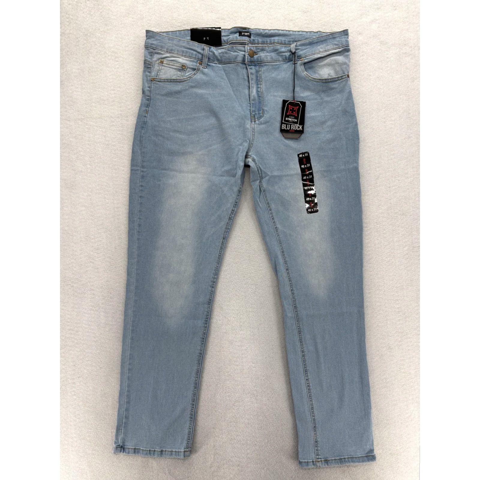 Denime Blu Rock Jeans Mens 40x31 Denim Slim Straight Stretch Blue Light Wash Pant Jeans Size US 40 / EU 56 - 2 Thumbnail