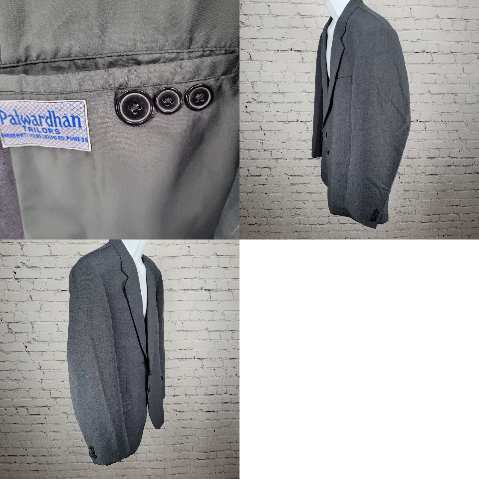 Vintage Patwardhan Grey 2 Button Single Vented Notch Blazer Sport Coat 42 Mens Jacket Slim Classic Size 42R - 9 Thumbnail
