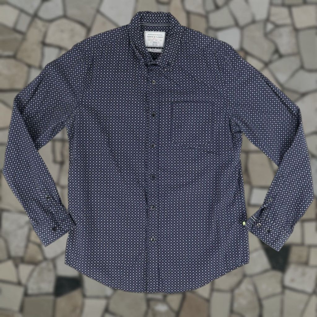 Denime Denim & Flower Shirt Denim & Flower Navy Blue Men M Denim & Flower Slim Fit Travellers Cotton Long Sleeve Button Down Shirt Men Navy Blue M Size US M / EU 48-50 / 2 - 1 Thumbnail