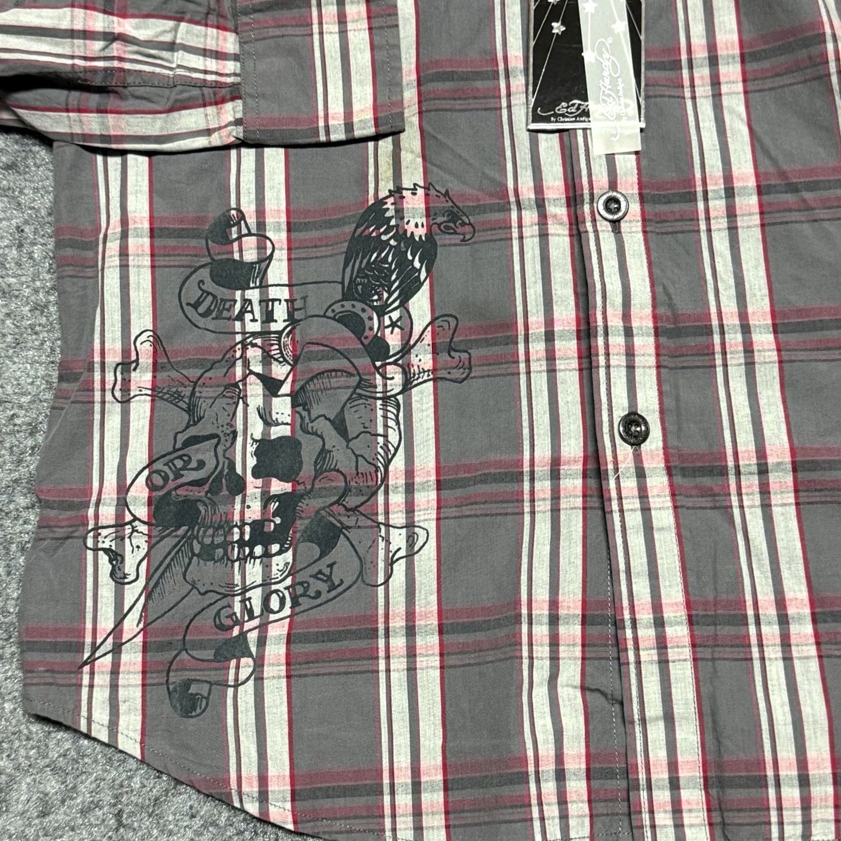 Ed Hardy Ed Hardy Shirt Mens S Gray Red Plaid Skull Born To Sin Christian Audigier NWT Size US S / EU 44-46 / 1 - 5 Thumbnail