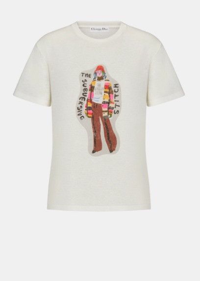 Dior o1w1db10924 Cotton Jersey And Linen T-Shirt in Ecru Size S / US 4 / IT 40 - 1 Thumbnail