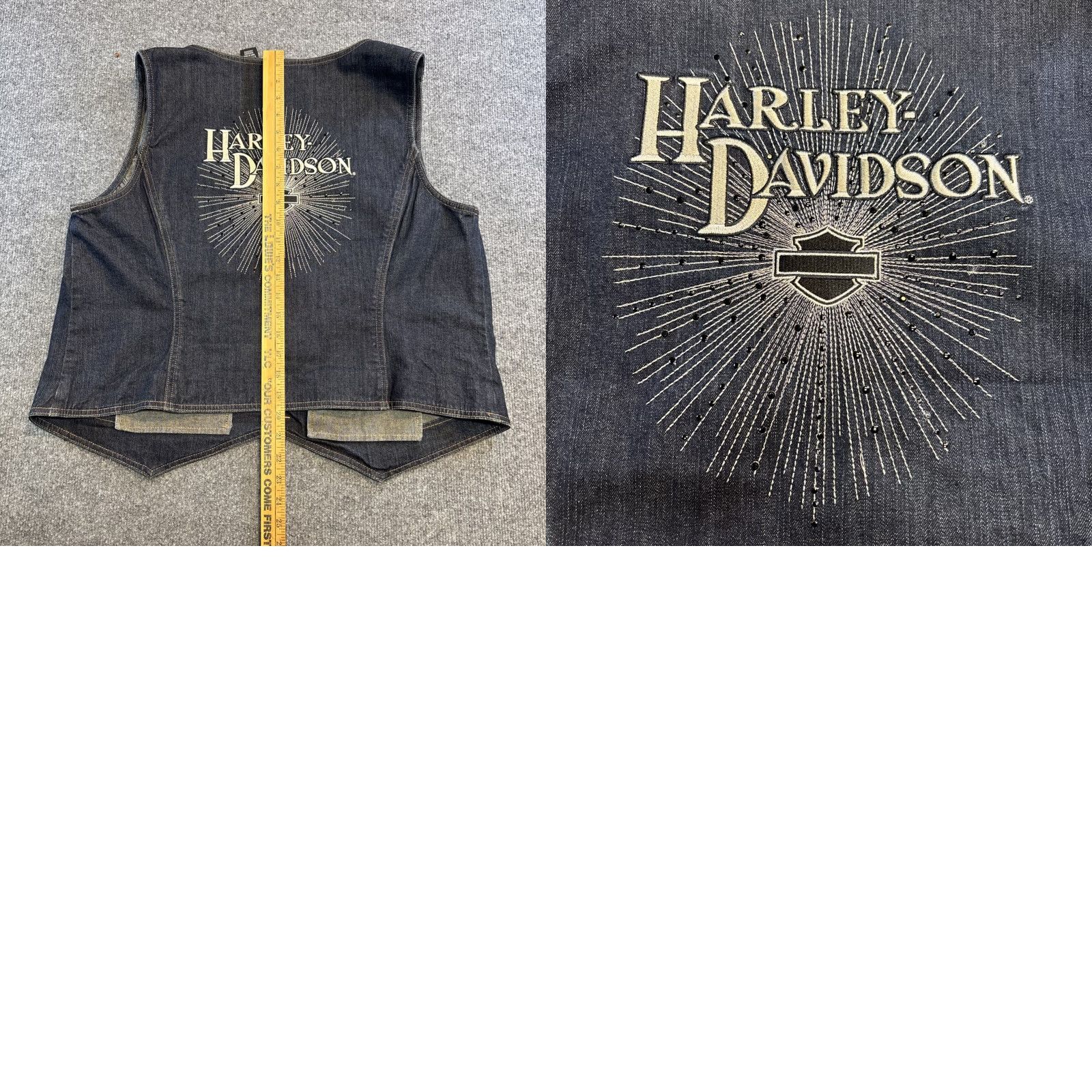 Harley Davidson VINTAGE Harley-Davidson Denim Vest Womens 2XL Blue Sparkles Button Up Back Design Vest Womens Mens Girls Size XXL / US 16-18 / IT 52-54 - 8 Thumbnail