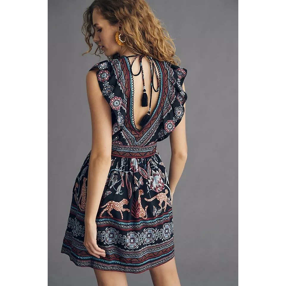 Anthropologie NWT V-Neck Plunge Tunic Mini Dress $148 SMALL Animal Geo Size S / US 4 / IT 40 - 5 Thumbnail
