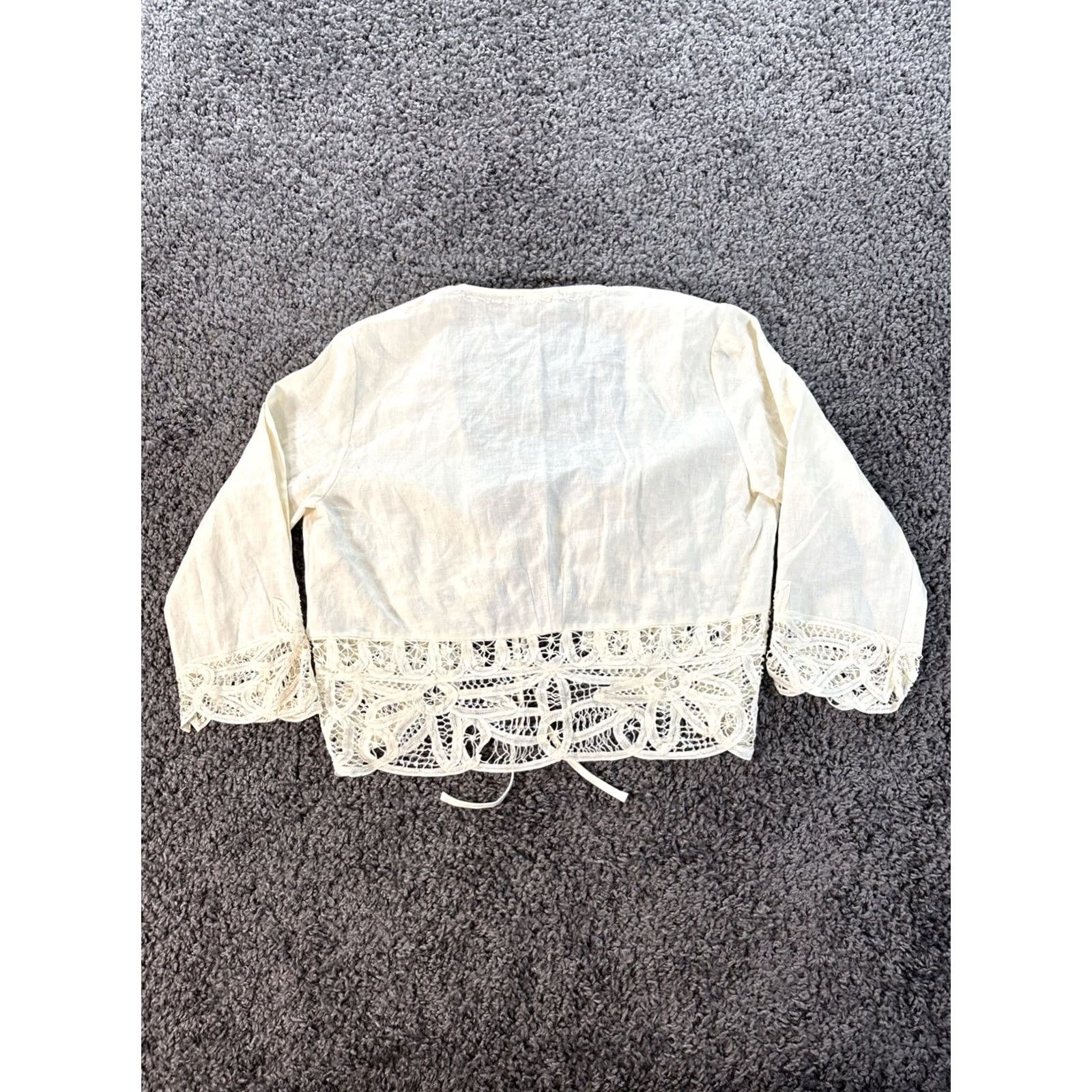 J. Jill J Jill Top Womens S Linen Floral Open Knit Tunic V-Neck White Long Sleeve Casual Sleeve Regular Size Type Blouse Size S / US 4 / IT 40 - 6 Thumbnail