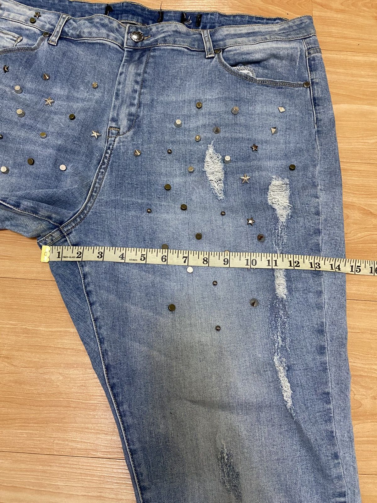If Six Was Nine Punk Distressed Studded Jeans –Ripped Denim with Metal Rivet Size US 42 / EU 58 - 19 Thumbnail