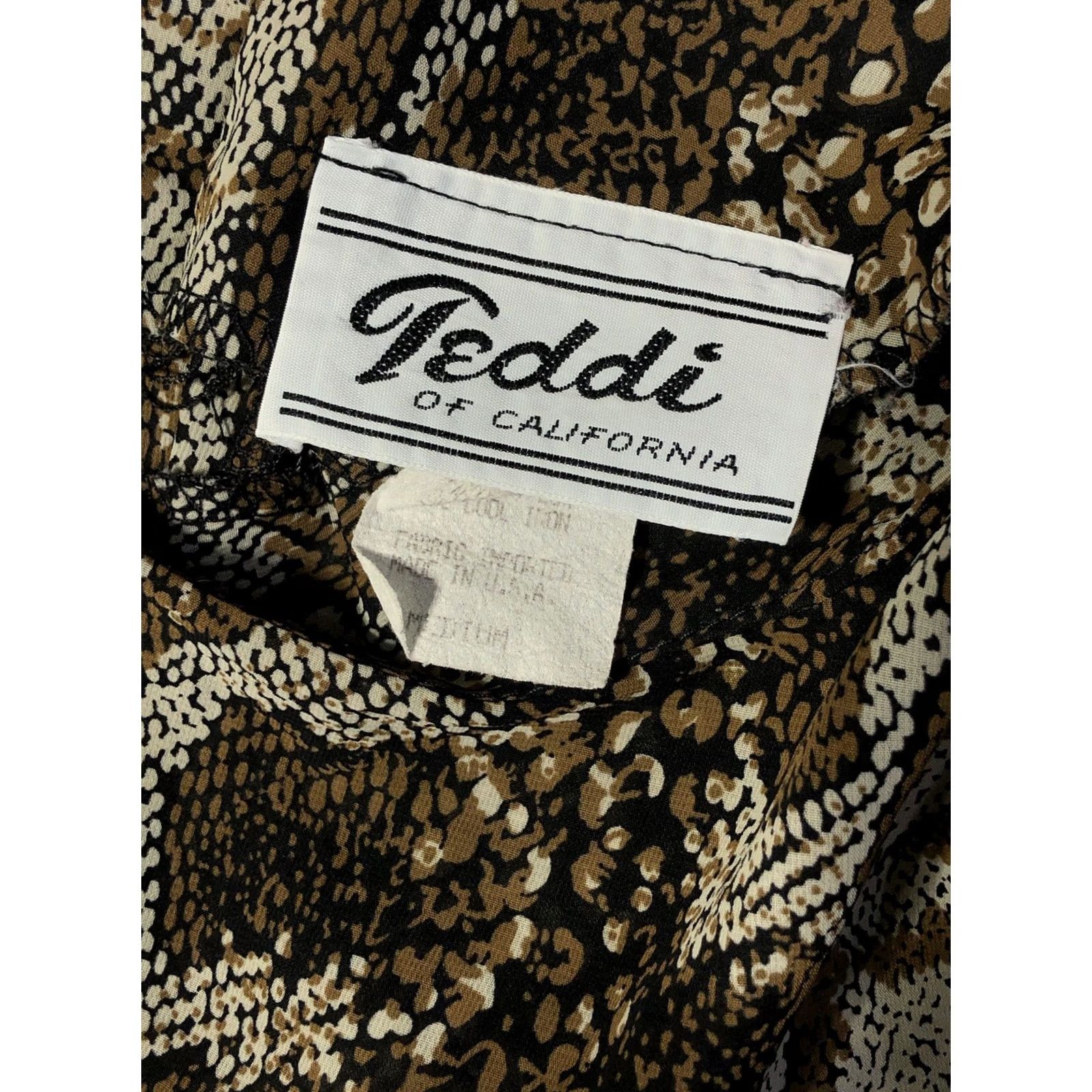Vintage VINTAGE Teddi blouse Brown Snake ButtonUp 90s Career Glam Chic Women M Brown Snake Long Sleeve Collarless Size M / US 6-8 / IT 42-44 - 3 Thumbnail