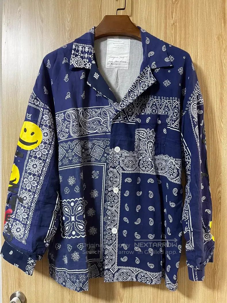 READYMADE Ready Made Smiling relief print blue vintage fabric cashme Size US L / EU 52-54 / 3 - 1 Thumbnail