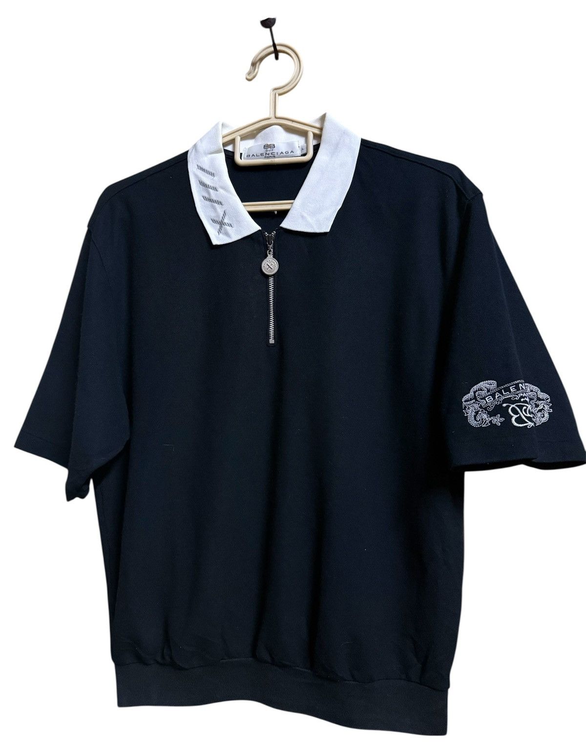 Balenciaga Balenciaga Polo Shirt Black and White Collar Zipper Size US L / EU 52-54 / 3 - 3 Thumbnail