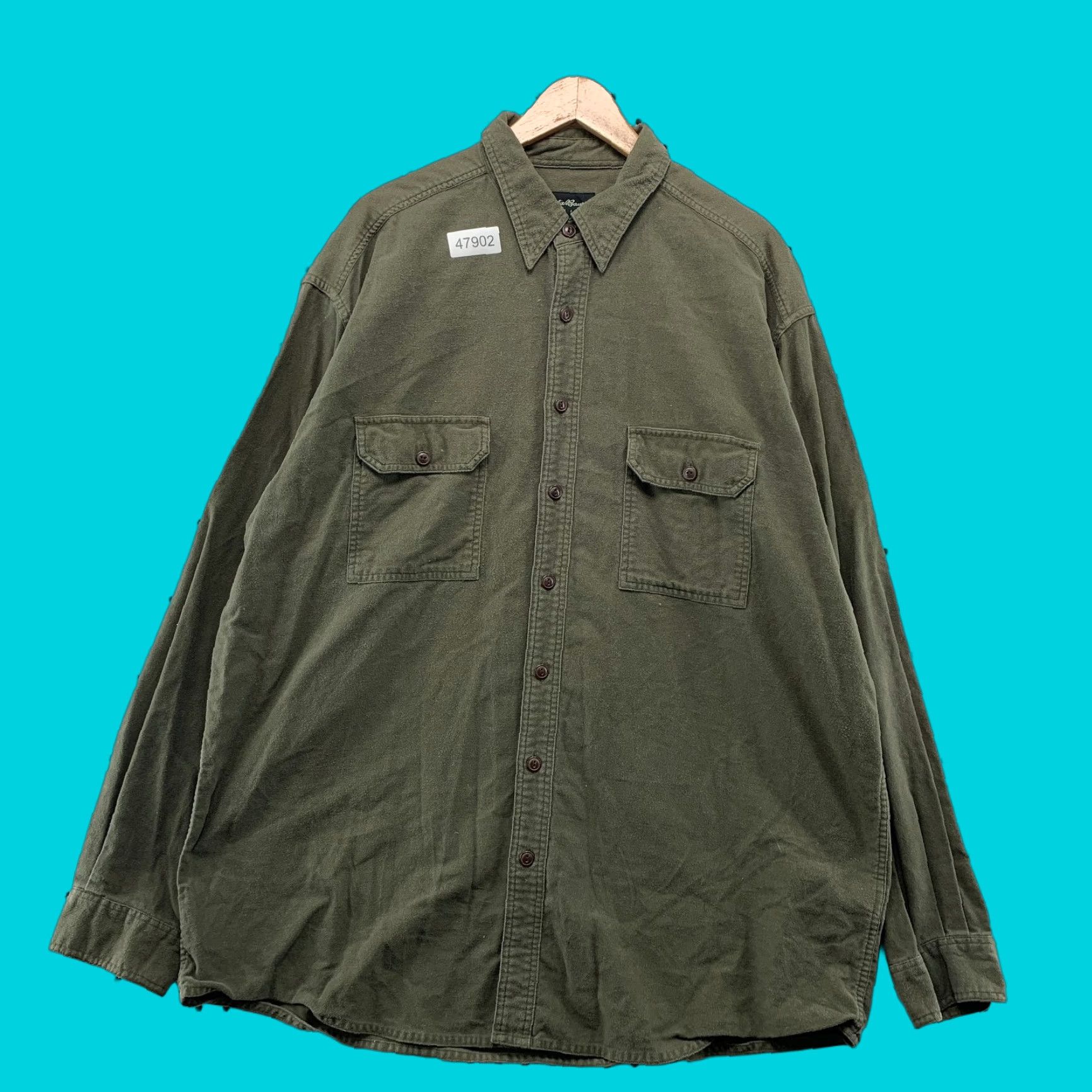 Eddie Bauer Eddie Bauer Button-Up Shirt Mens XLT Olive Green Long Sleeve Chamois Button-Down Collar Big & Tall Size US XL / EU 56 / 4 - 1 Thumbnail