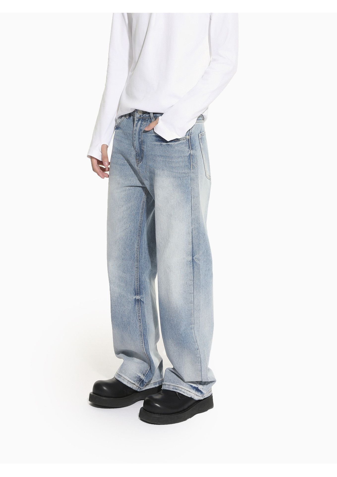 Japanese Brand Men's Japanese distressed straight leg wide-leg washed jeans Size US 32 / EU 48 - 4 Thumbnail