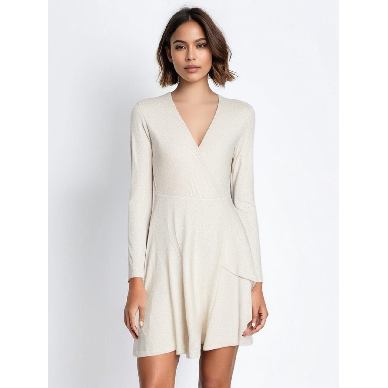 Anthropologie Saturday Sunday Women's Beige Knit Mini Dress V-Neck XS Size XS / US 0-2 / IT 36-38 - 1 Thumbnail