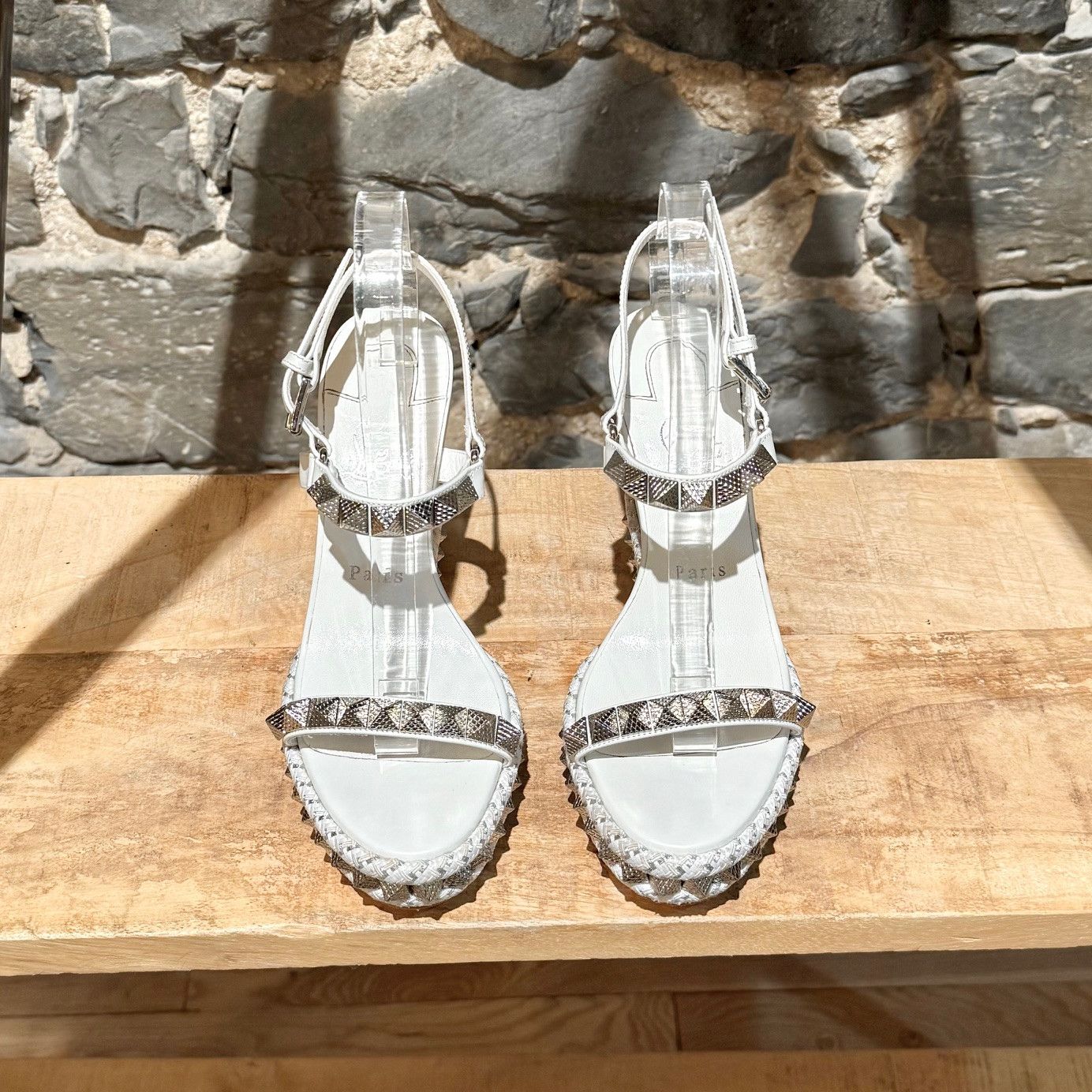 Christian Louboutin Christian Louboutin Leather Studded Pyraclou Wedge Sandals Size US 8 / IT 38 - 2 Thumbnail