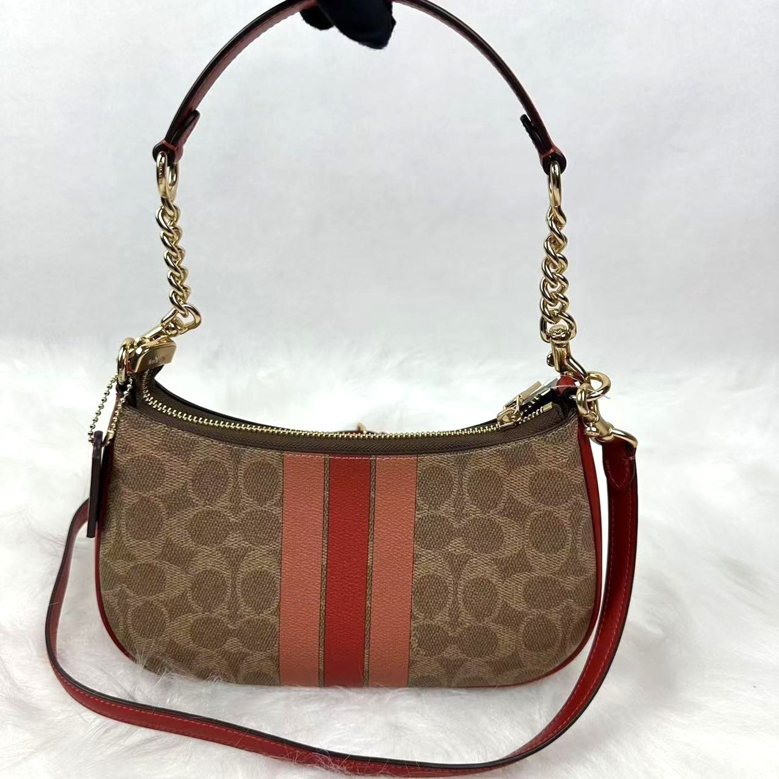 Coach Coach Teri Shoulder Bag In Signature Canvas Stripe In Tan Size ONE SIZE - 1 Thumbnail