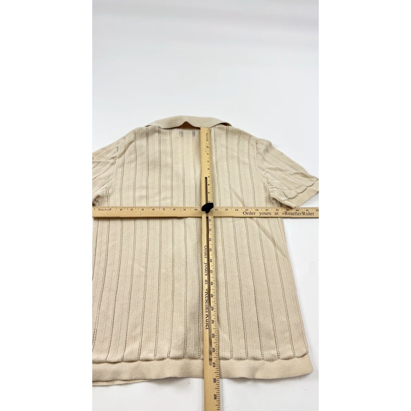 Cotton On Cotton On Shirt Mens Small Beige Short Sleeve Knit Button Front Collared Striped 100% Cotton Adults Mens Size US S / EU 44-46 / 1 - 7 Thumbnail