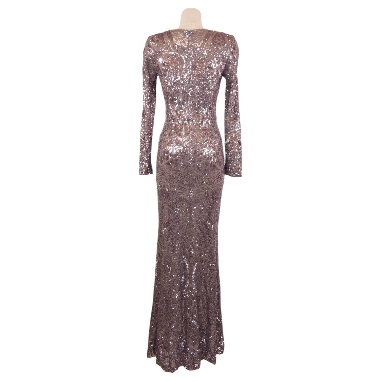 Other Betsy & Adam Long Sleeve Sequin Gown Taupe Sz 4 Size S / US 4 / IT 40 - 3 Thumbnail