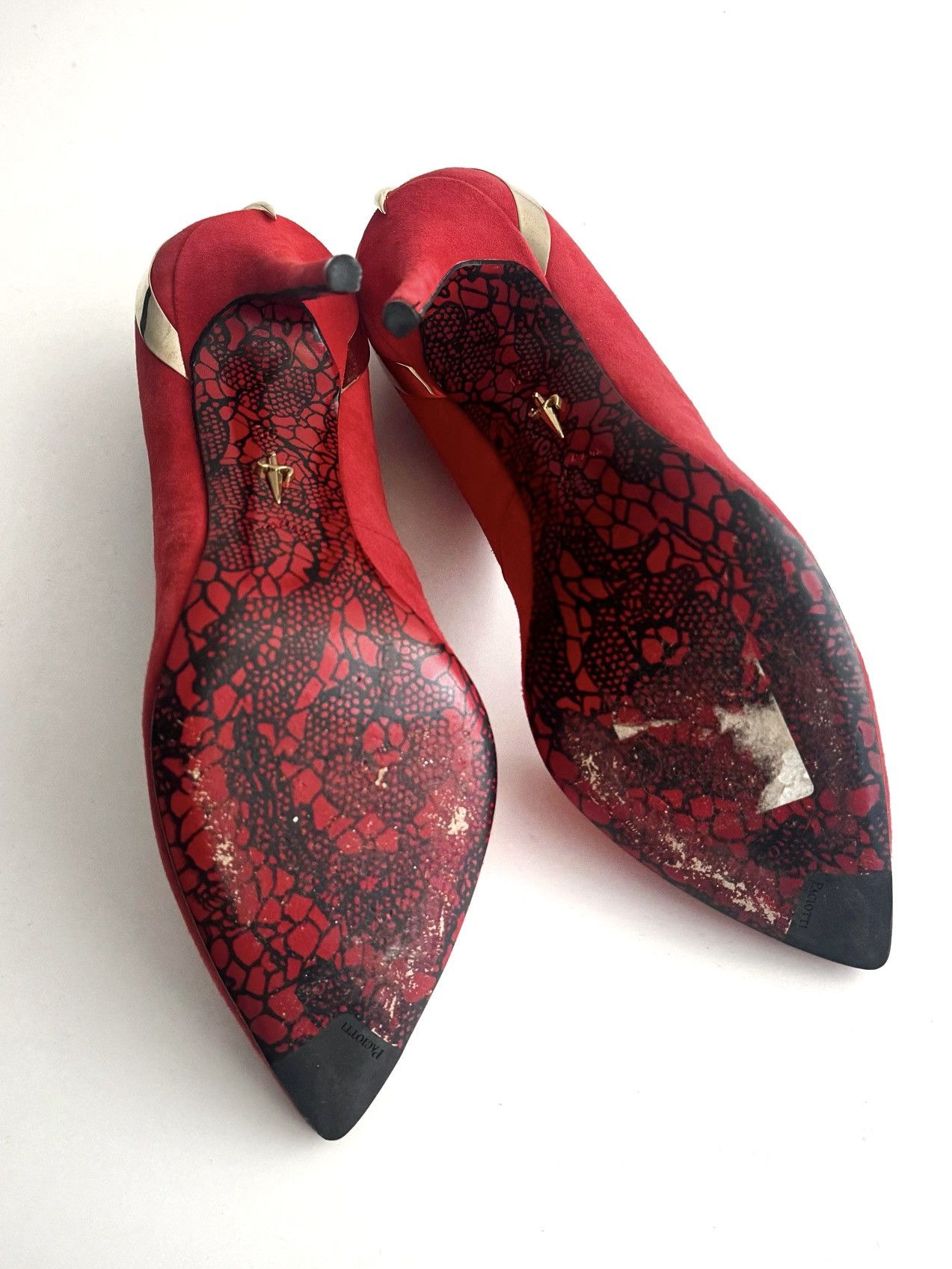 Paciotti Extremely rare red dagger heels with a metallic gold. Size US 8 / IT 38 - 3 Thumbnail