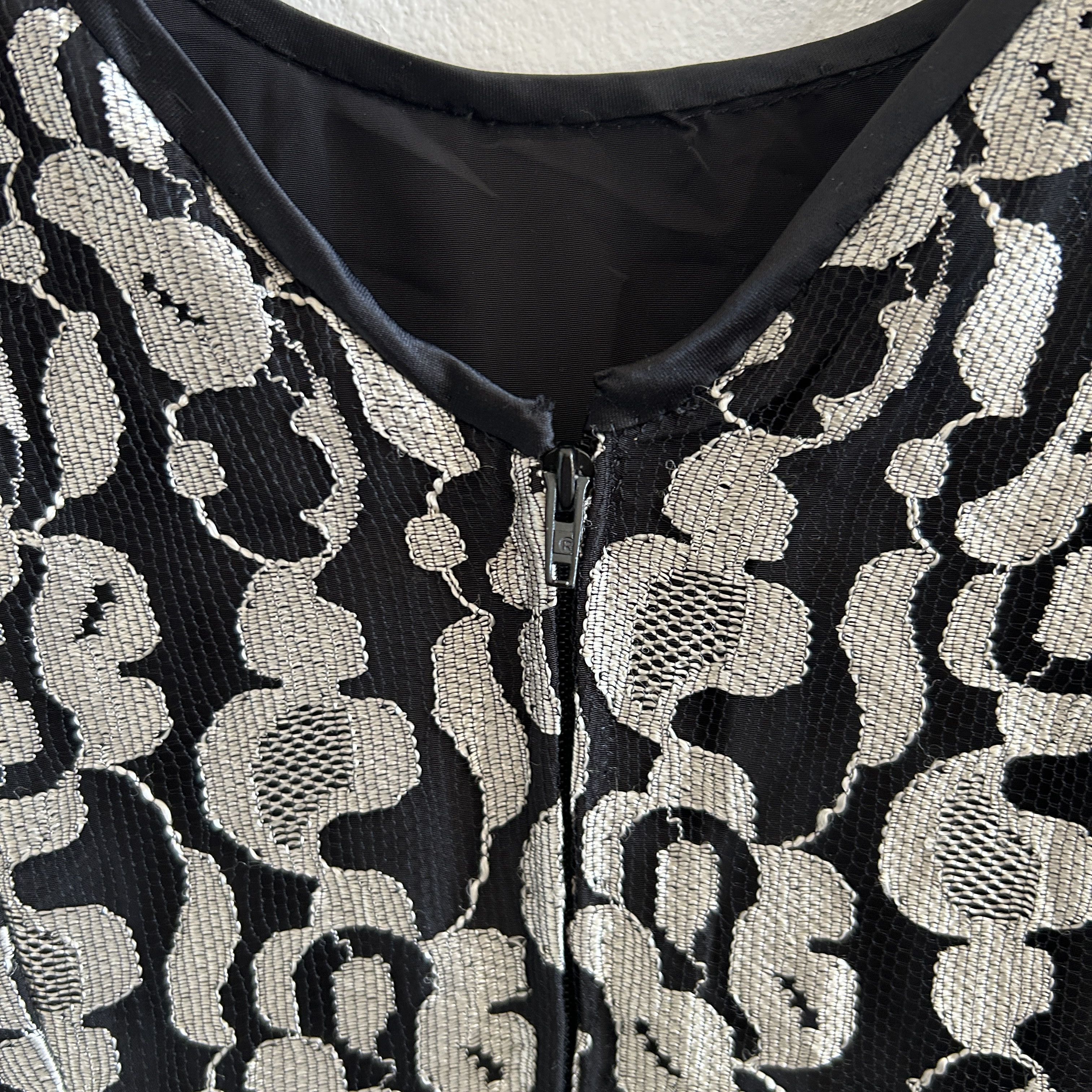 Vintage Vintage 90s Black Silver Lace Metallic Dress Size L / US 10 / IT 46 - 11 Thumbnail
