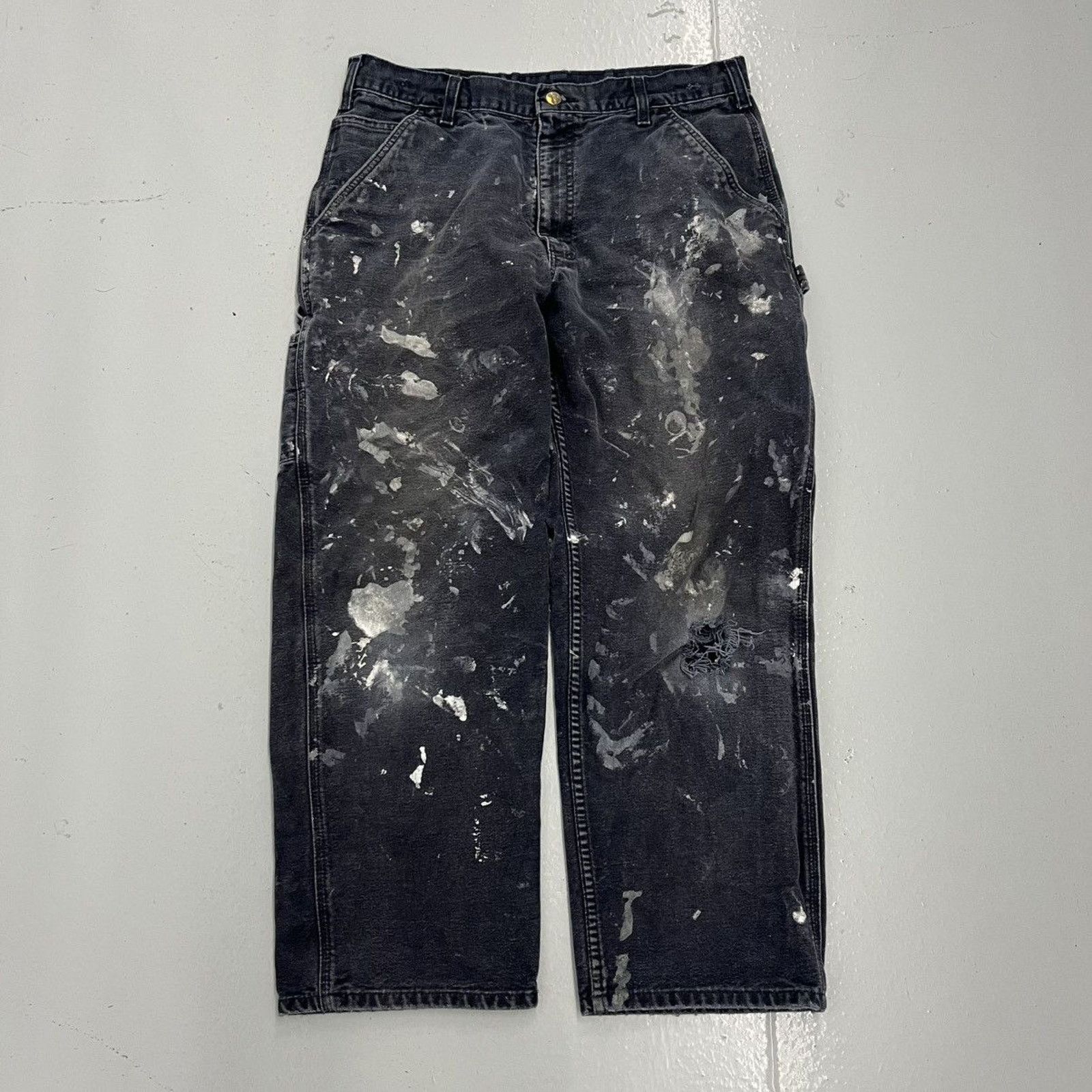 Vintage Y2k Carhartt Navy Distressed Paint Jeans 34x28