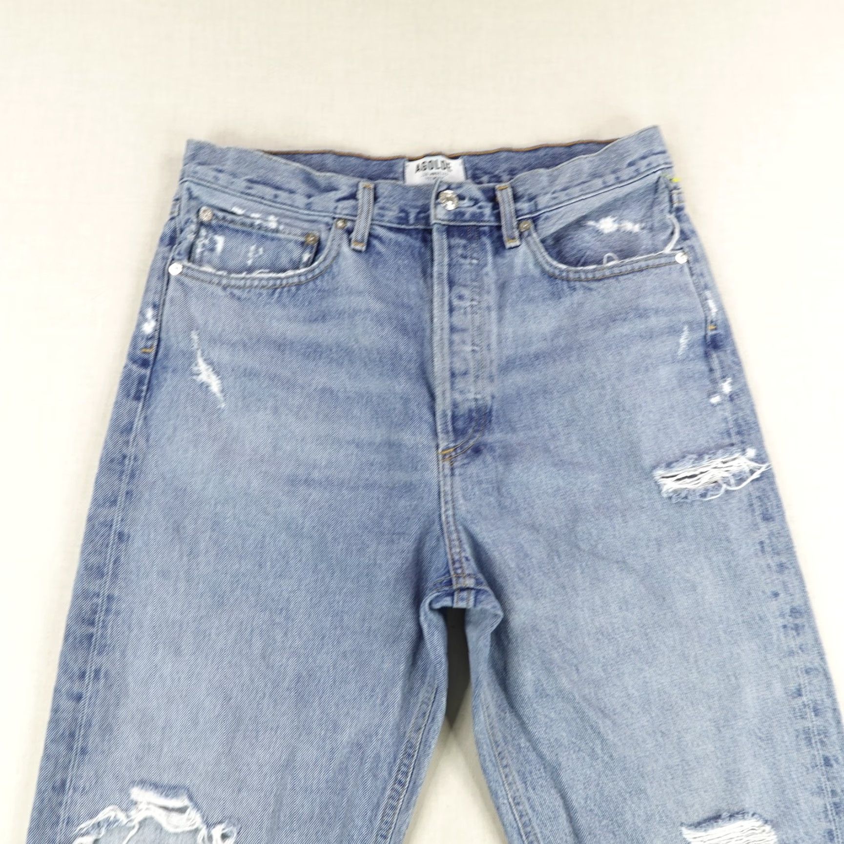Agolde AGOLDE Jeans Womens 30x28 Light Blue Distressed Straight High Rise Button Fly 90s Size 30" / US 8 / IT 44 - 2 Thumbnail