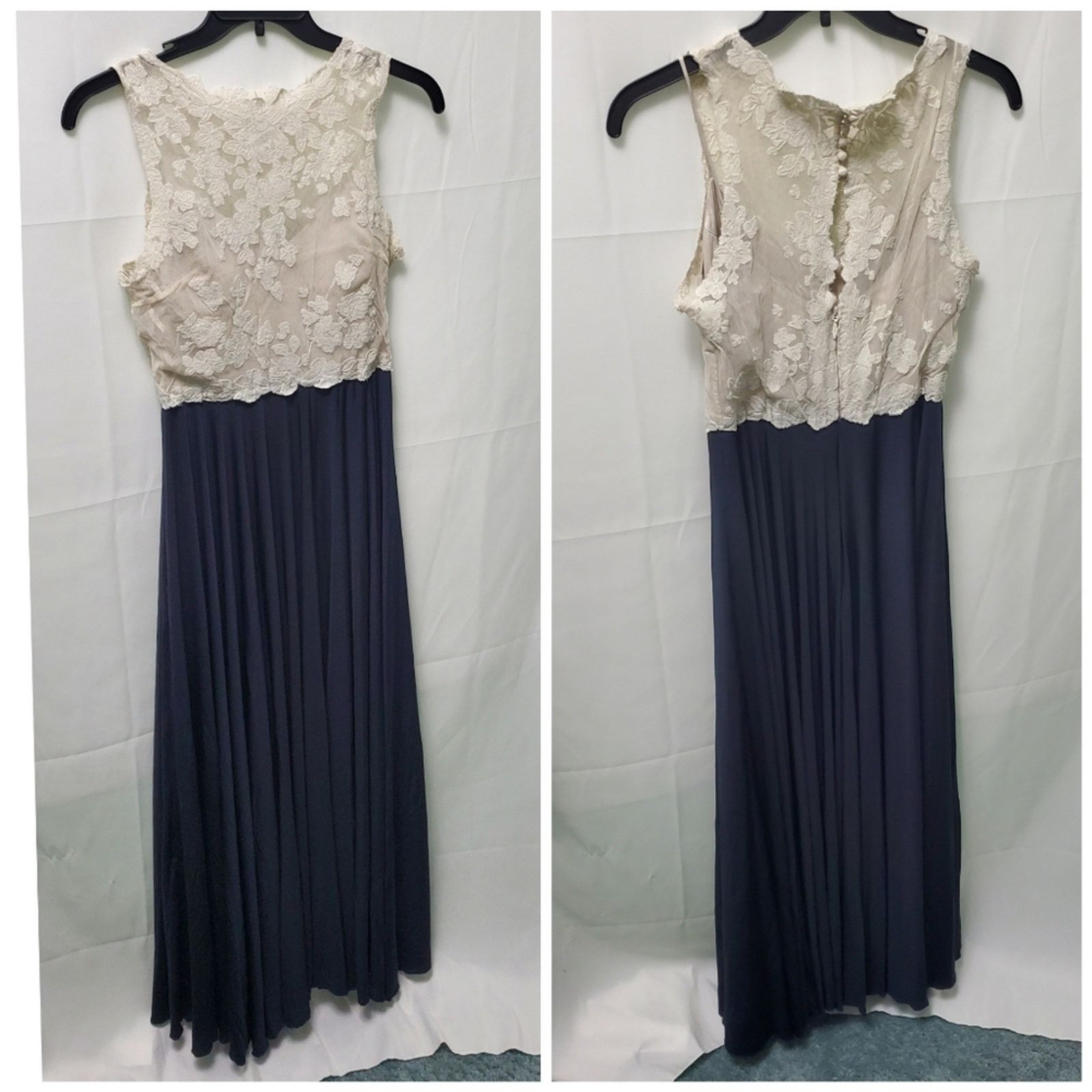 Other Catherine Deane Off-White Lace Top Navy Bottom Trixie Gown Size M / US 6-8 / IT 42-44 - 19 Thumbnail
