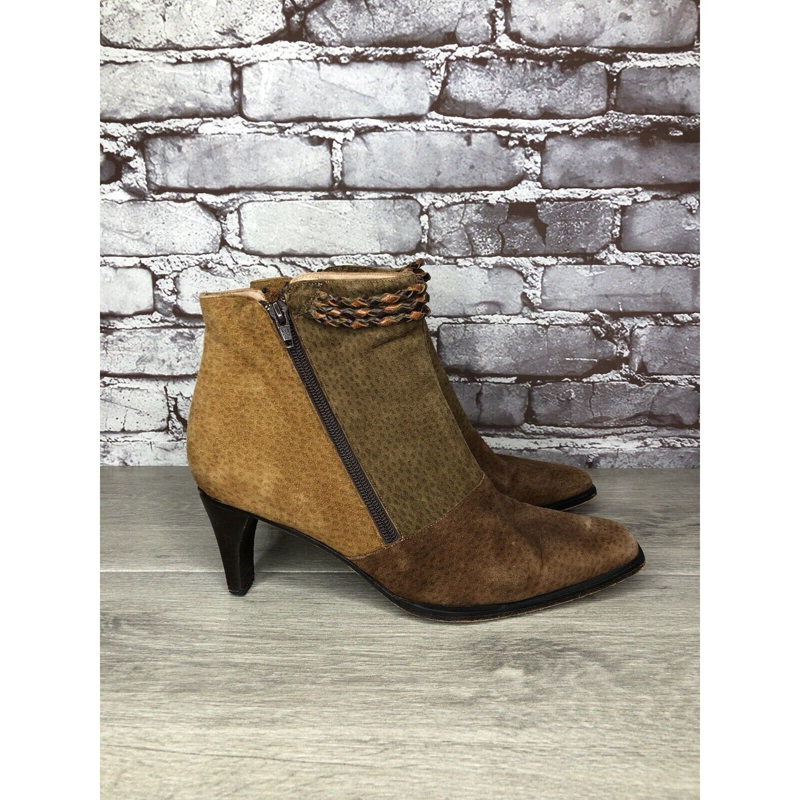Other CHIARINI Tan Brown Green Suede Leather Double Sided Zipper H Size US 9.5 / IT 39.5 - 11 Thumbnail