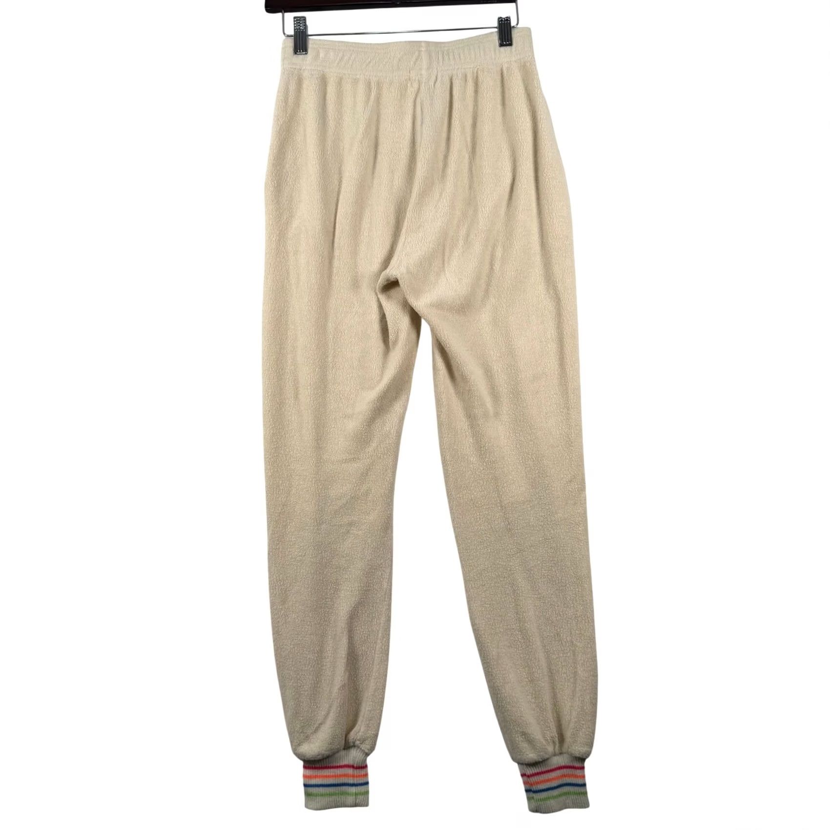 Sundry VINTAGE Sundry Joggers Sweatpants Ivory Rainbow Cuff 0 XS USA Made Adult Women Inseam 27" Relaxed Knit Fleece Activewear Casual Size 26" / US 2 / IT 38 - 2 Thumbnail