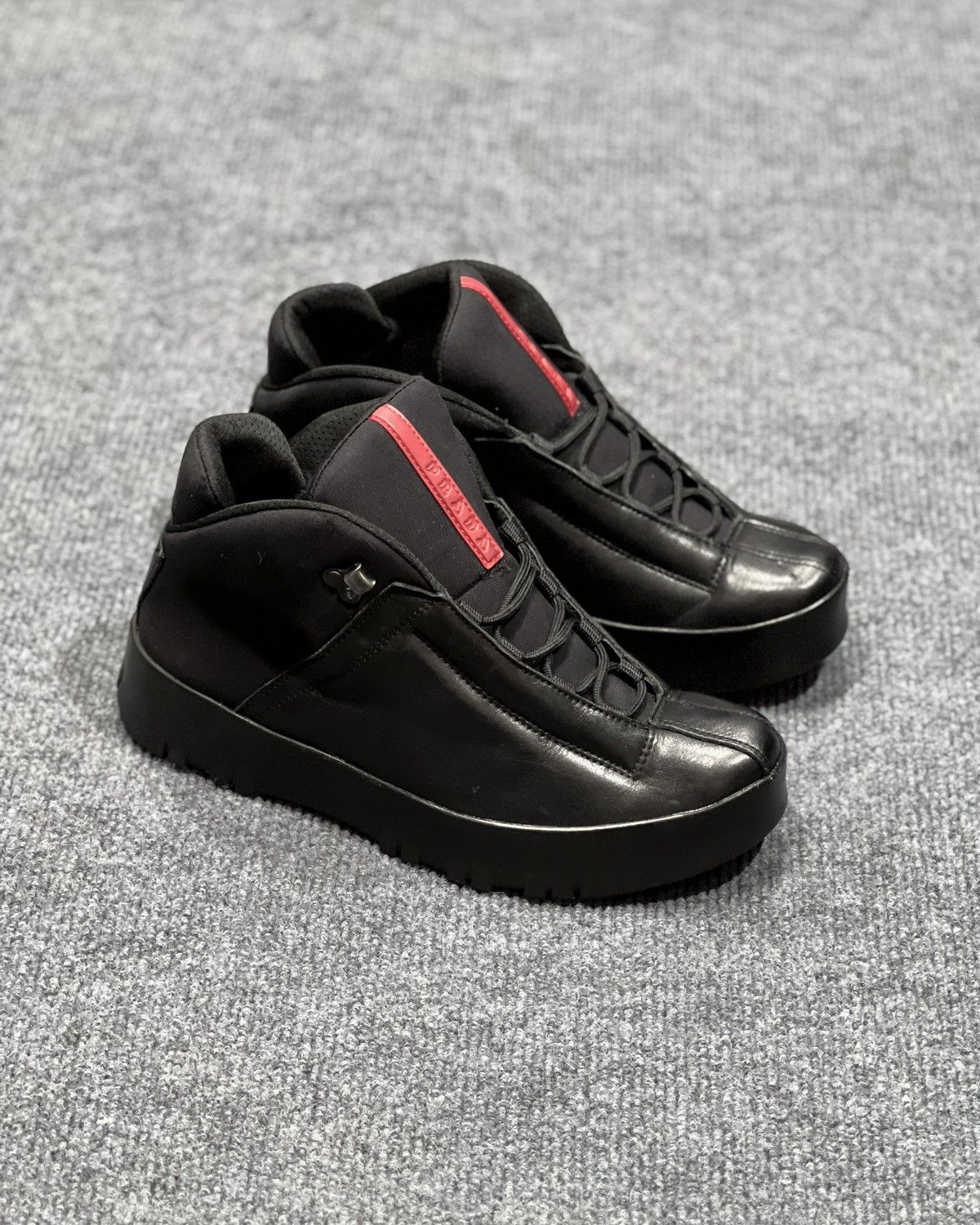 Prada PRADA 2000's Black 3T Leather & Nylon Hi Top Sneaker Size US 6 / EU 39 - 2 Thumbnail