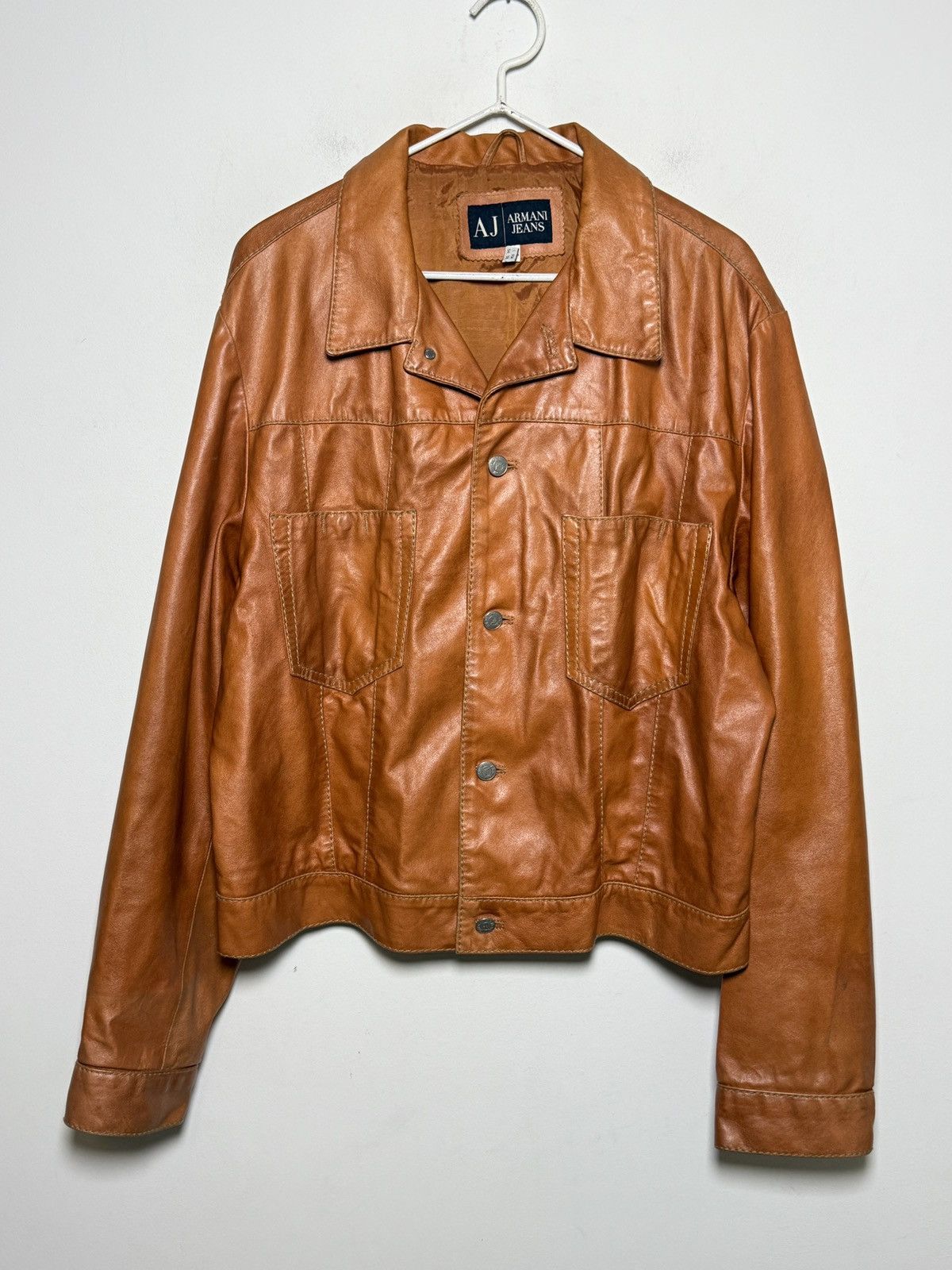 Giorgio Armani Armani Jeans moto leather jacket in a rich cognac brown Size US L / EU 52-54 / 3 - 2 Thumbnail