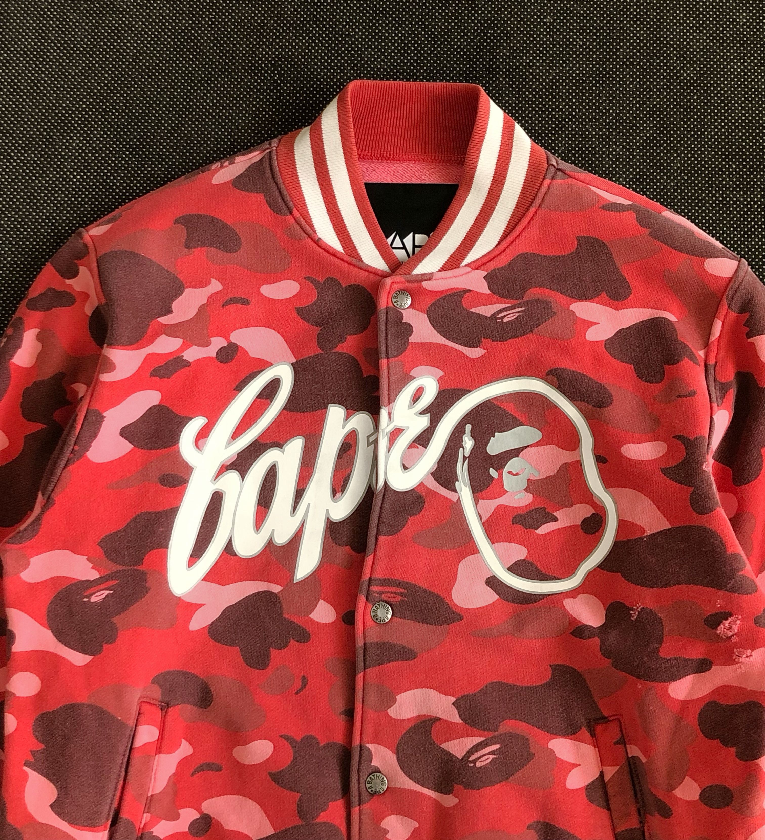 Bape RARE🔥BAPE OG RED CAMO SWEAT VARSITY JACKET Size US L / EU 52-54 / 3 - 7 Thumbnail