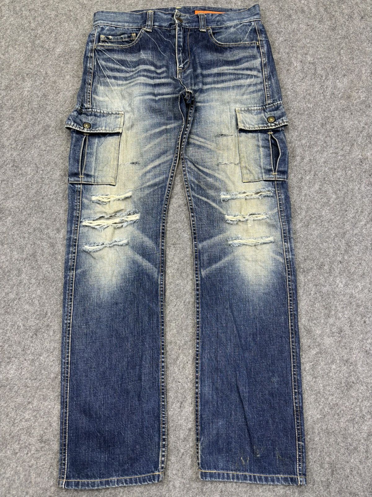 Japanese Brand 💥Thrashed💥Vtg Gowest heavy Distressed Cargo Denim F977 Size US 32 / EU 48 - 16 Thumbnail
