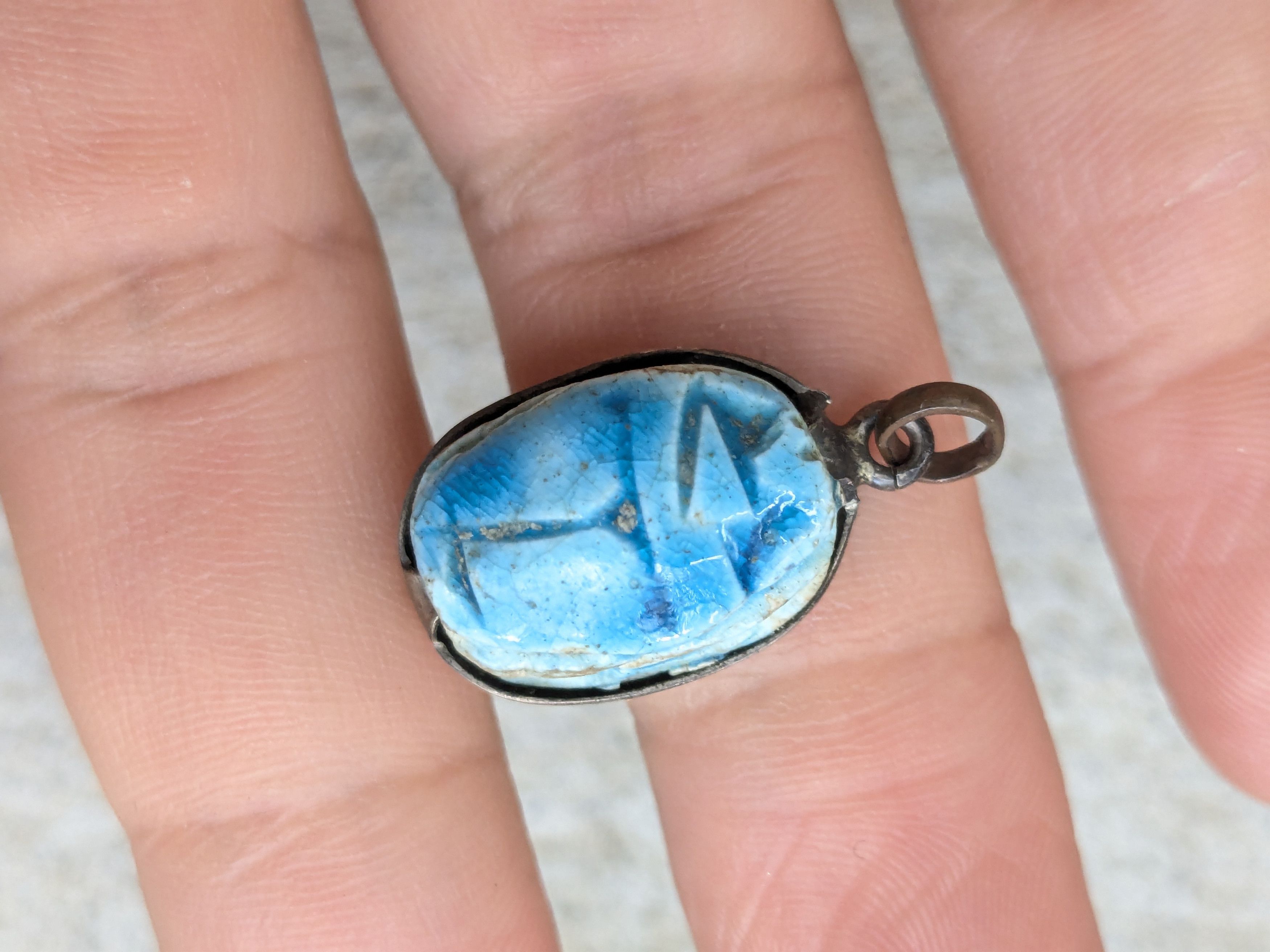 Jewelry × Vintage Scarab Pendant Blue Stone Egypt Kemet Oval Size ONE SIZE - 8 Thumbnail