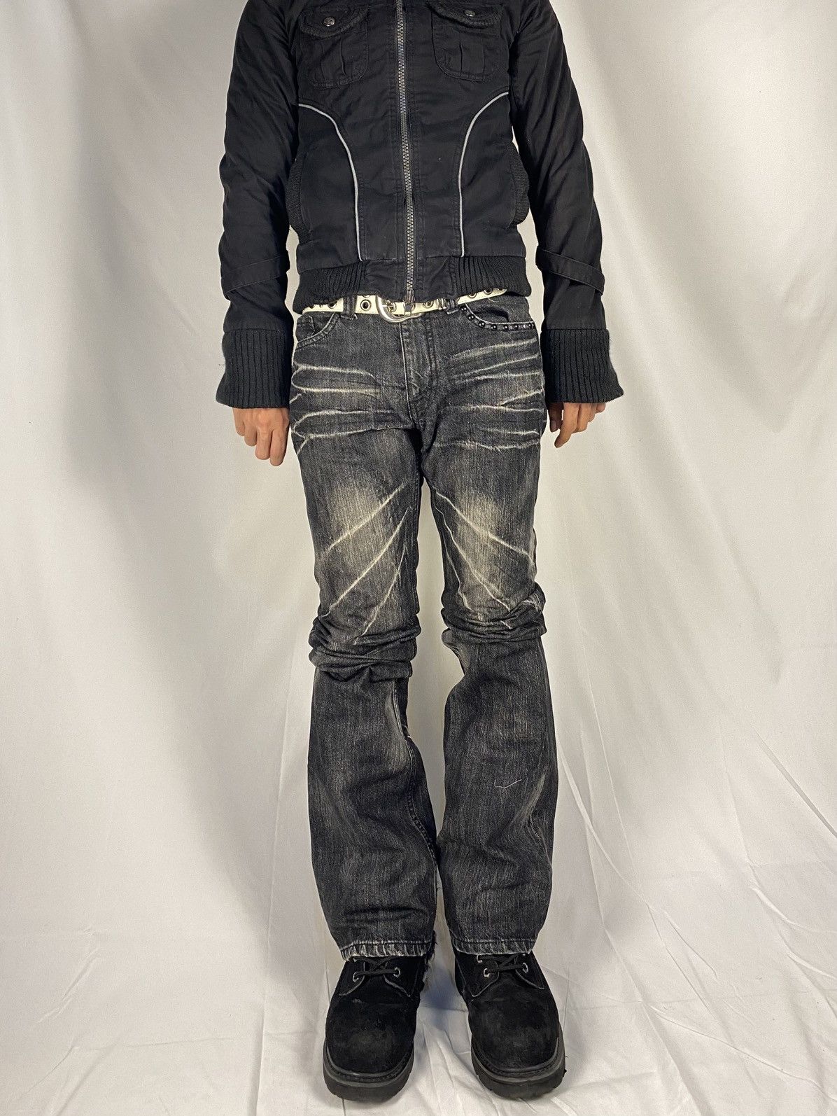Japanese Brand Semantic Design Studded Skull Flared Washed Denim Jeans Size US 31 - 4 Thumbnail