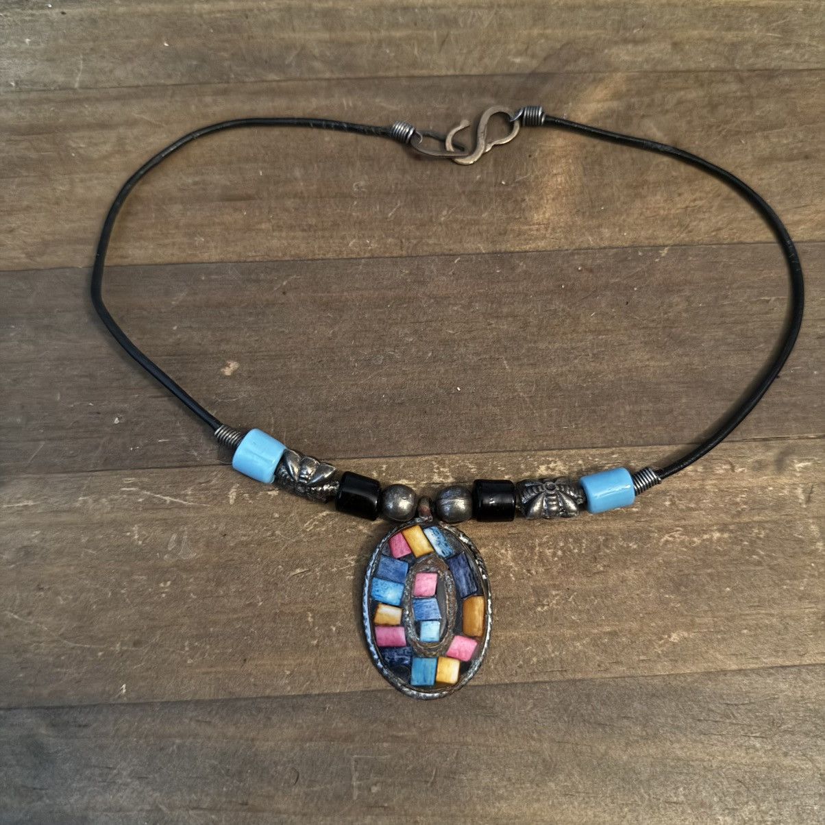 Vintage Vintage Native American mosaic pendant cord necklace Size ONE SIZE - 2 Thumbnail