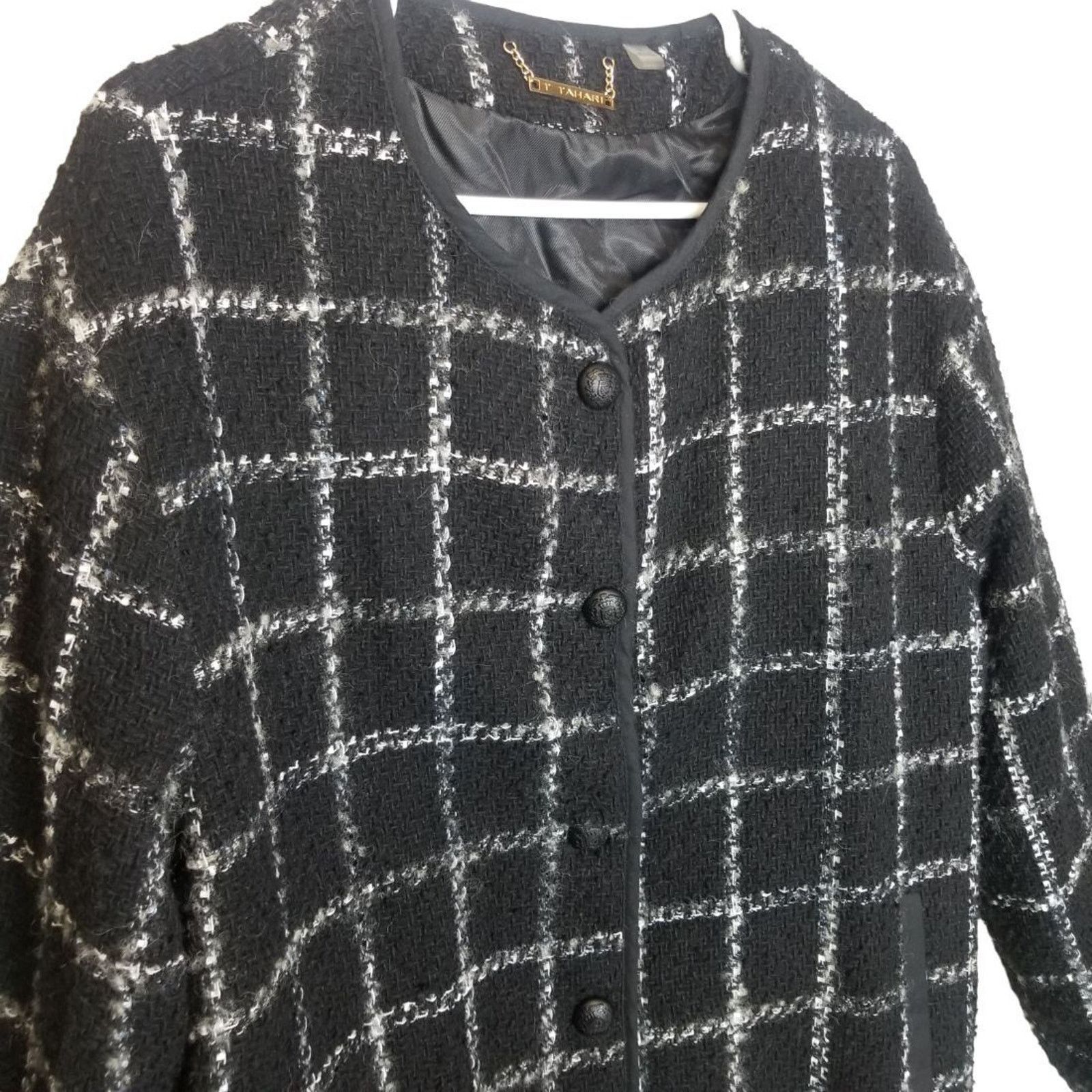 Elie Tahari T Tahari Womens Wool Blend Tweed Jacket Button Up Size 12 Size XL / US 12-14 / IT 48-50 - 4 Thumbnail
