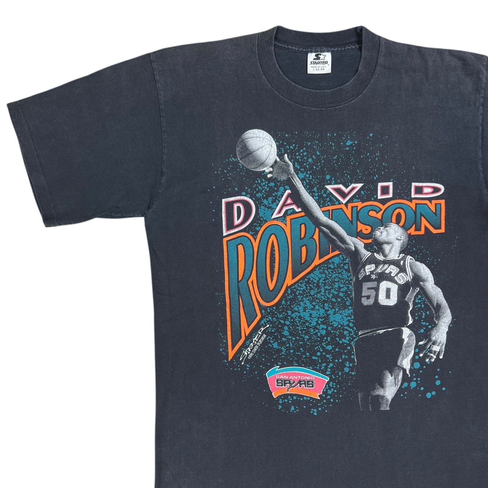 NBA × Starter × Vintage 1990 Starter San Antonio Spurs David Robinson faded NBA tee Size US L / EU 52-54 / 3 - 4 Thumbnail