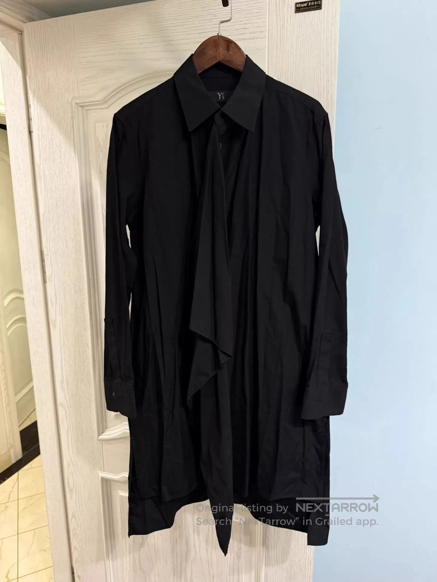 Y's Black Long-Sleeve Shirt with Asymmetric Hem. Size US S / EU 44-46 / 1 - 2 Thumbnail