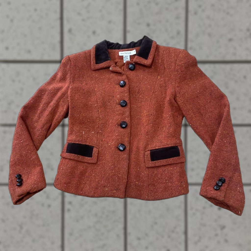 Ann Taylor VINTAGE Ann Taylor Wool Jacket Women 4 Orange Button Blazer 90s Grunge Art Wood Knit Casual Business Size S / US 4 / IT 40 - 1 Thumbnail