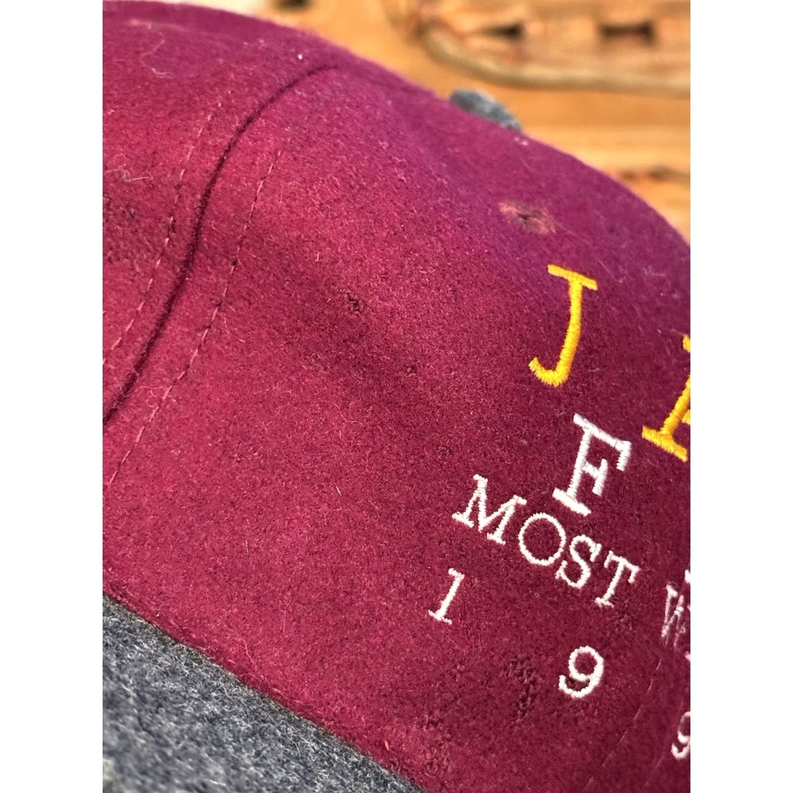 Vintage VINTAGE JAY FBI MOST WANTED 1997 SnapBack Hat Cap Wool Blend Burgundy Gray Rap Men One Size Burgundy Snapback 90s Hip Hop Mens Size ONE SIZE - 5 Thumbnail