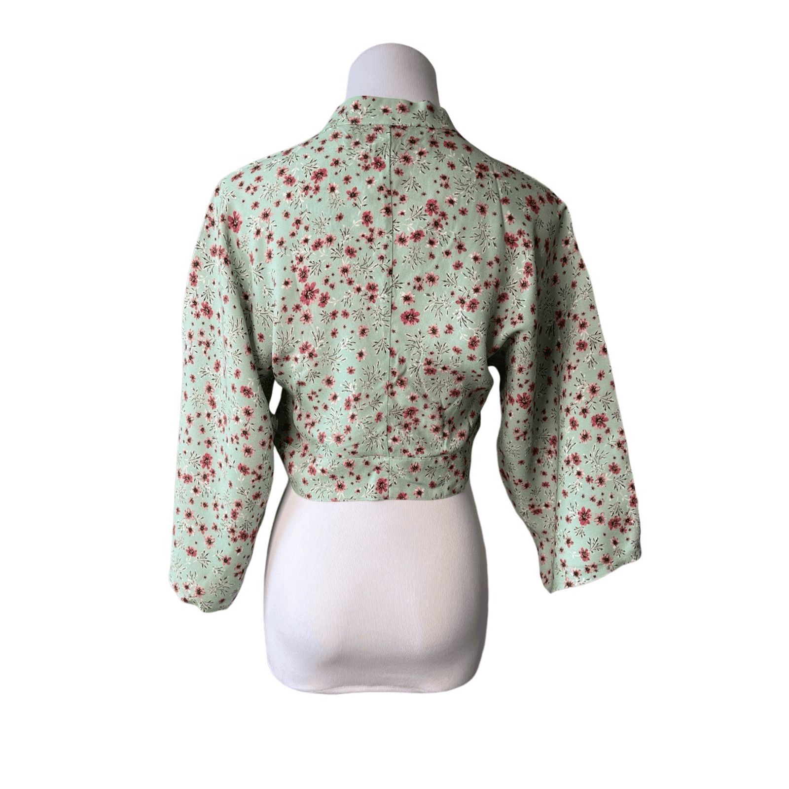 Other Blue Life Asher Green Floral Kimono Wrap Top Blouse SMALL Size S / US 4 / IT 40 - 3 Thumbnail