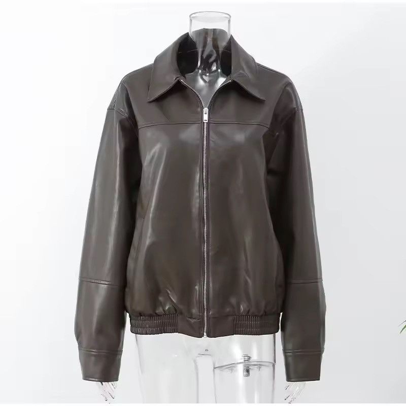 Other Streetwear Brown PU Leather Zipper Jacket Vintage Retro Size M / US 6-8 / IT 42-44 - 4 Thumbnail