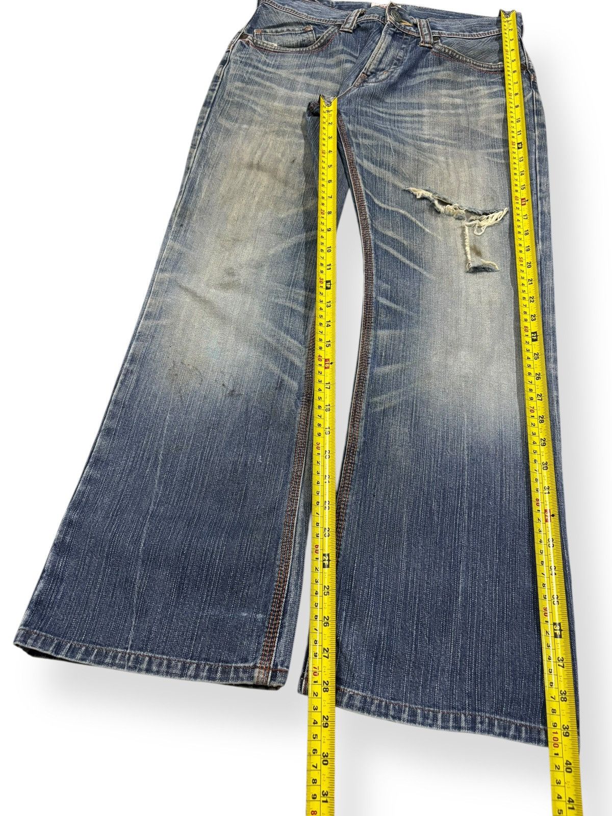 Edwin Vintage Edwin XV Buckle Back Flare Distressed Grunge Jeans Size US 31 - 12 Thumbnail