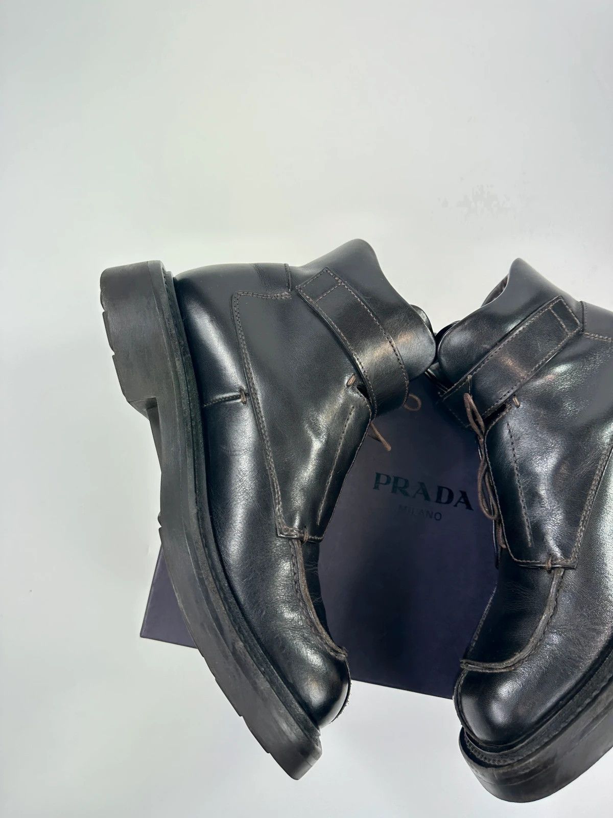 Prada Prada Milano FW1999 Black Leather Square Toe Mid Ankle Boots Size US 9 / EU 42 - 9 Thumbnail