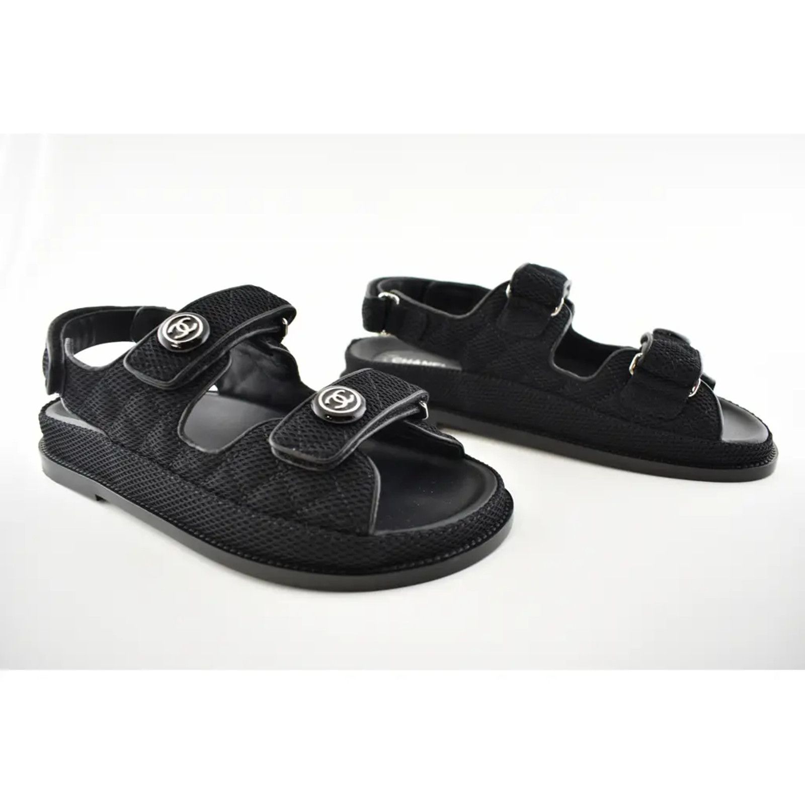 Chanel Chanel 21C Black Fabric Silver Logo Mule Slide Strap Size US 5.5 / IT 35.5 - 6 Thumbnail